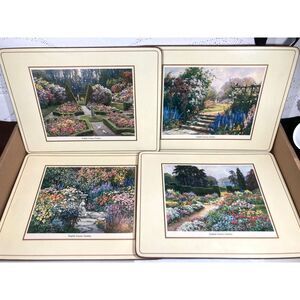 English Country Garden set of 4 Placemats cork back Pimpernel 12"x 9"pre owned